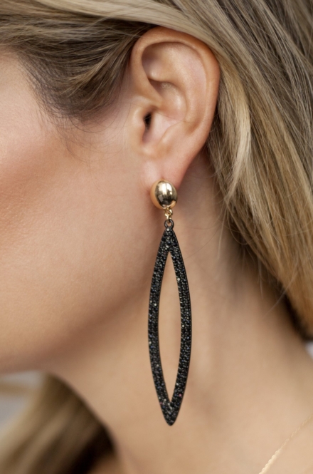 Ettika-Black Crystal Oval Drop 18k Gold Plated Earrings-Model