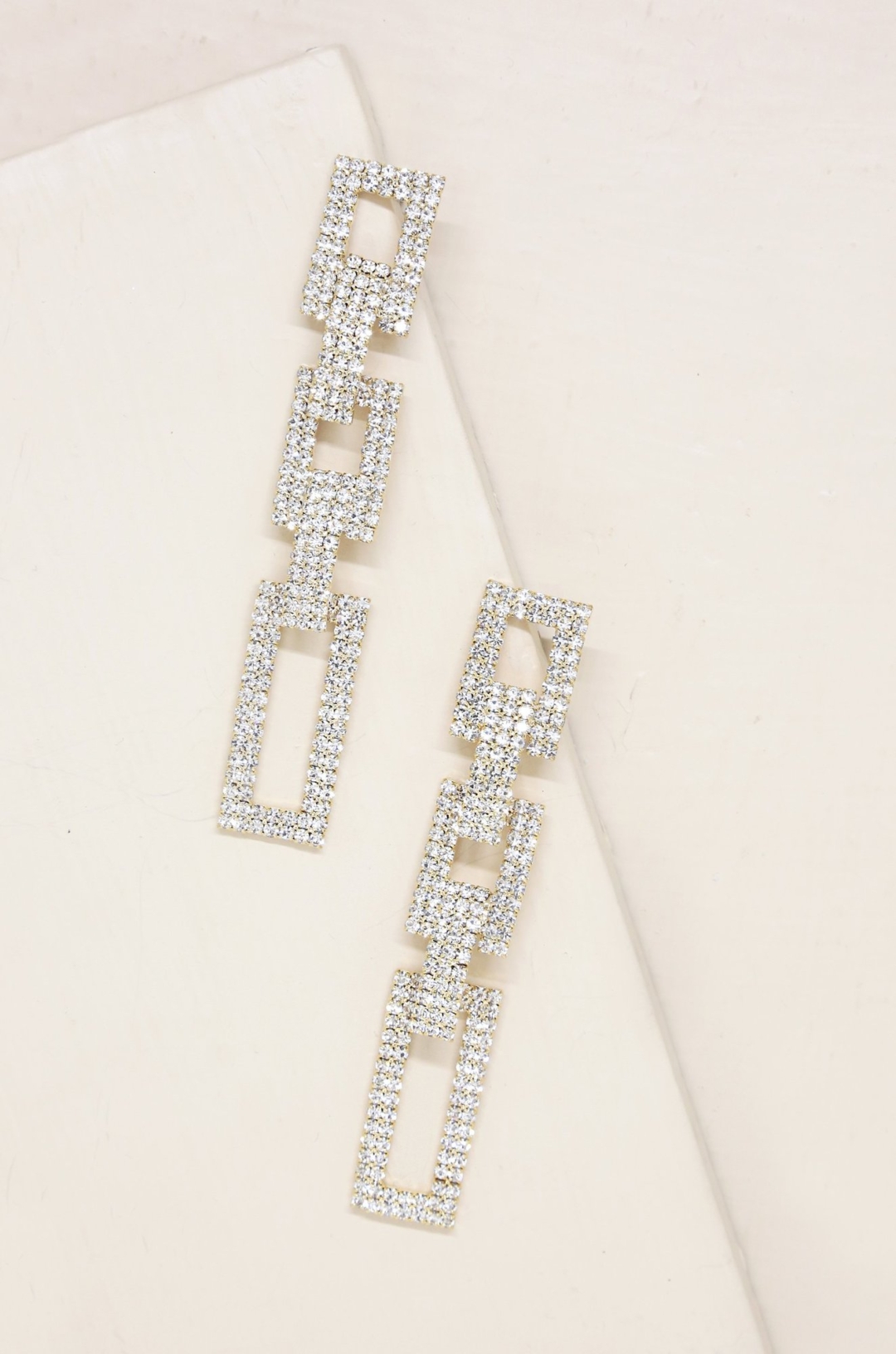 Ettika-Crystal Rectangle Chain Link 18k Gold Plated Earrings