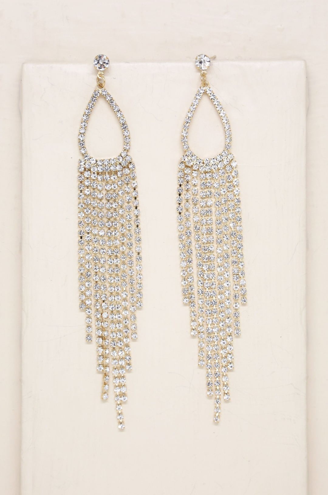 Ettika-Long Teardrop Crystal Chandelier 18k Gold Plated Earrings