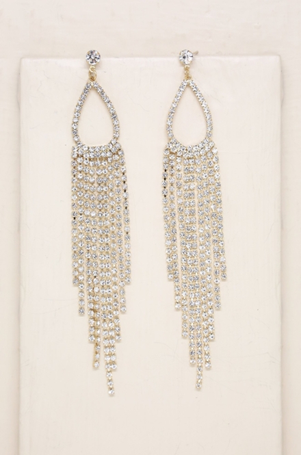 Ettika-Long Teardrop Crystal Chandelier 18k Gold Plated Earrings