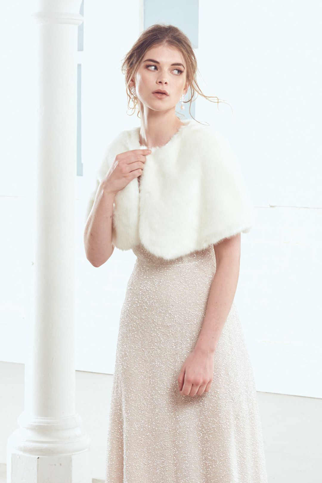 Love Me Tender Ivory Capelet - Unreal Fur Dress Rental