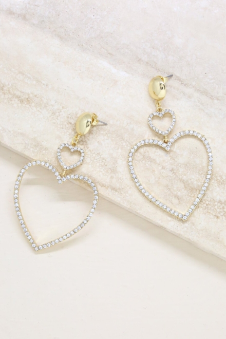 Double Heart Crystal Drop Earrings - Ettika Jewelry 