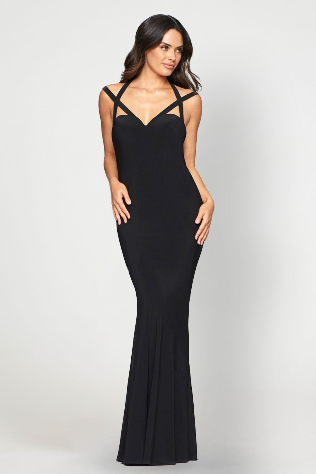 Black Double Strap Long Dress- Faviana Rent A Dress Dress Rental Gown Rental Front