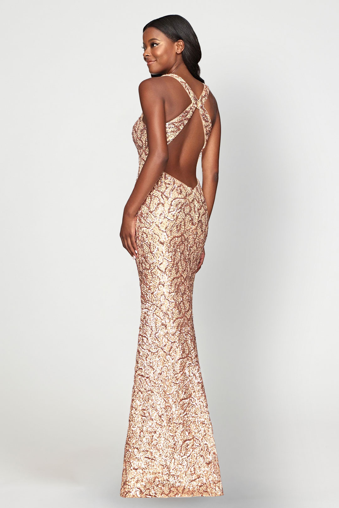 Crossed Back Sequin Gown Faviana- Rent A Dress Dress Rental Gown Rental Back