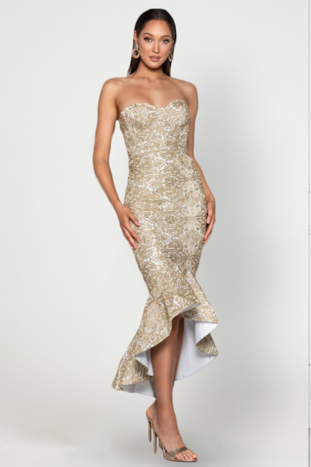 Yasmin Gold Dress Elle Zeitoune-Dress Rental Rent A Dress Front