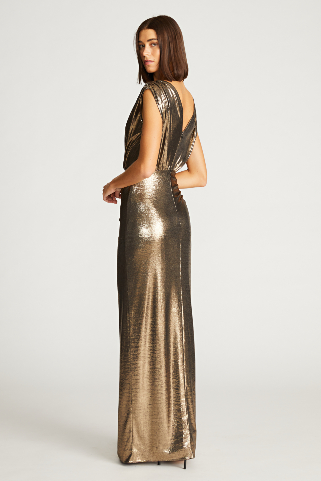 Mischa Gold Gown- Halston- Rent A Dress-Designer Dress Rental and Gown Rental Back