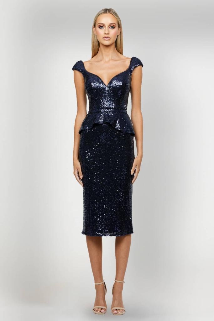 Beautiful Montana Navy Midi Dress by Bariano Rent A Gown