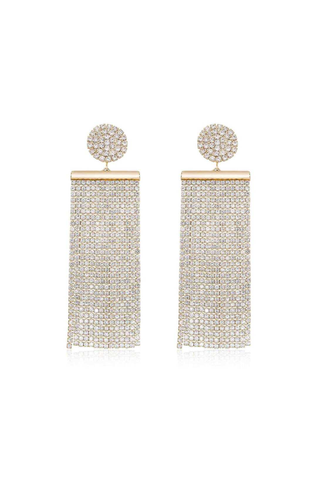 ALL THE MOVEMENT CRYSTAL FRINGE 18K GOLD PLATED EARRINGS- Rent A Dress- Dress Rental Canada 1