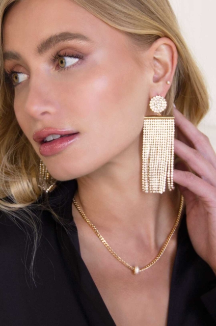 ALL THE MOVEMENT CRYSTAL FRINGE 18K GOLD PLATED EARRINGS- Rent A Dress- Dress Rental Canada