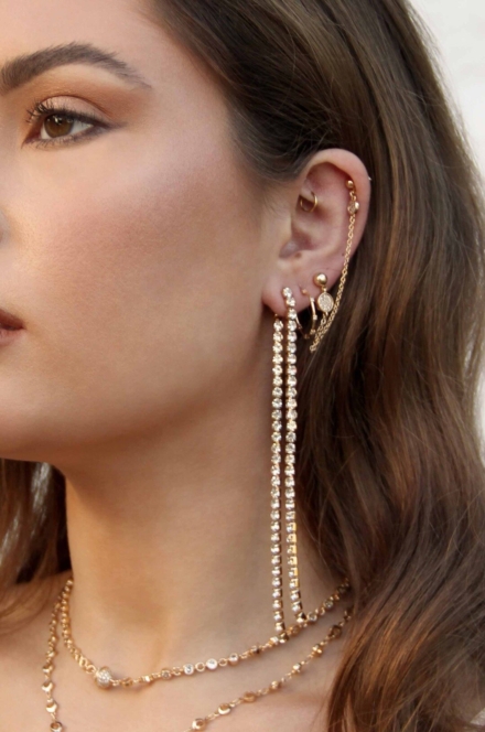 Crystal Chain Dangle Earrings - Ettika Jewellery- Rent A Dress- Dress Rental Canada