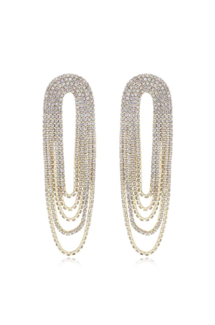 Crystal Gold Drape Fringe Earrings - Ettika Jewelry-Rent A Dress-Dress Rental Canada 2