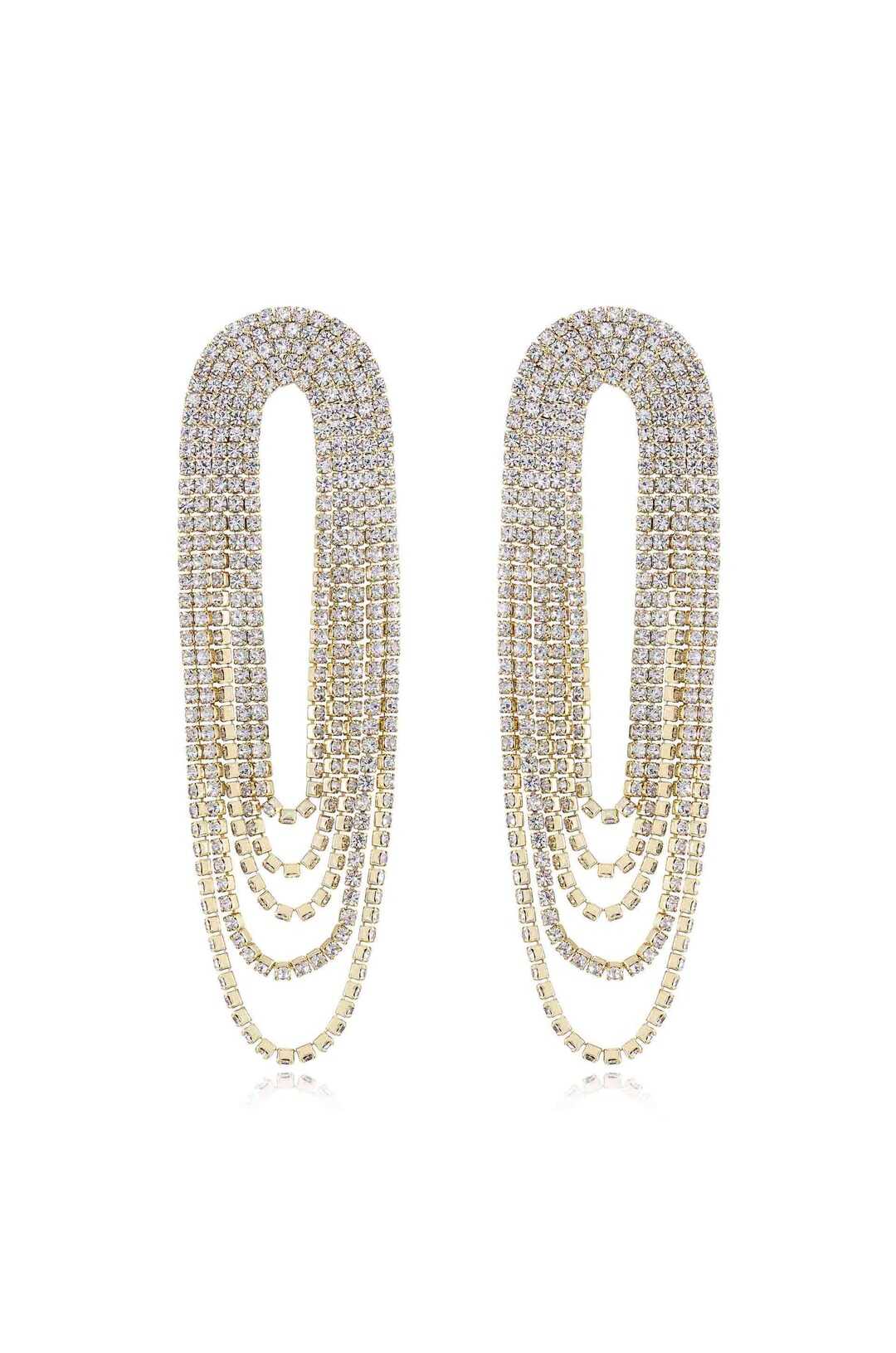Crystal Gold Drape Fringe Earrings - Ettika Jewelry-Rent A Dress-Dress Rental Canada 2