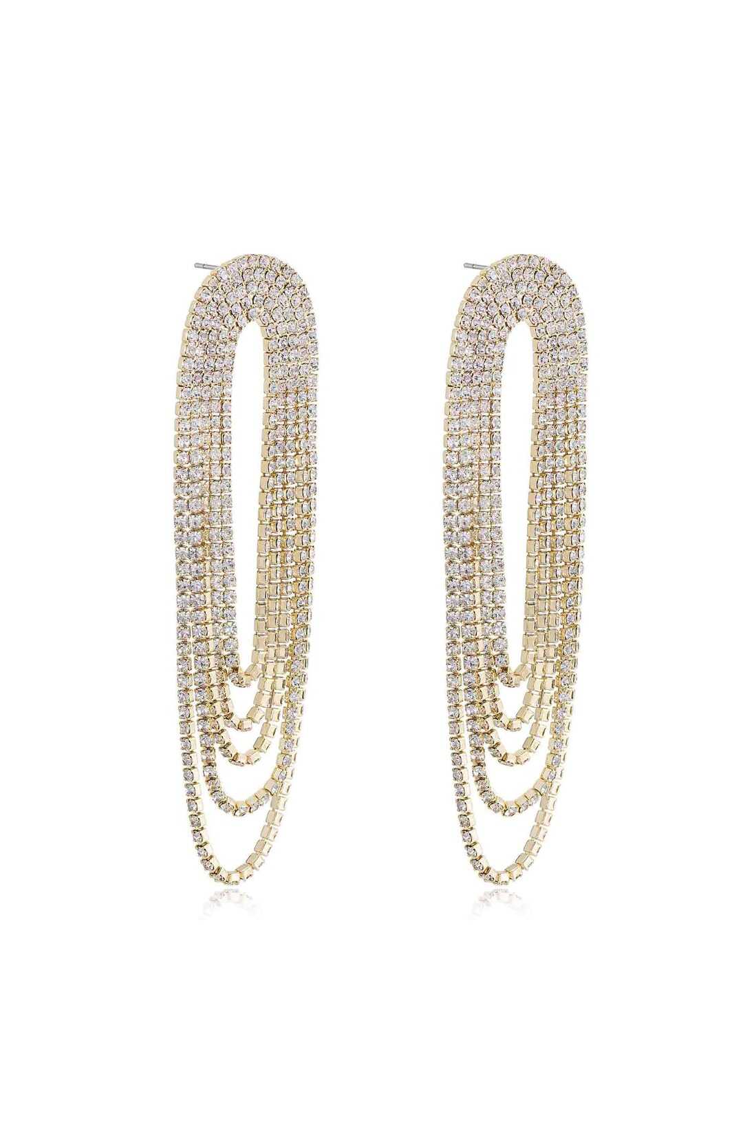 Crystal Gold Drape Fringe Earrings - Ettika Jewelry-Rent A Dress-Dress Rental Canada 3
