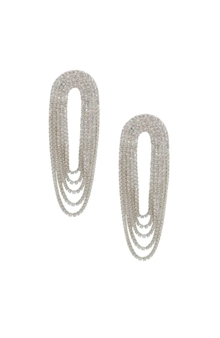 Crystal Silver Drape Fringe Earrings - Ettika Jewelry- Rent A Dress Dress Rental Canada 1