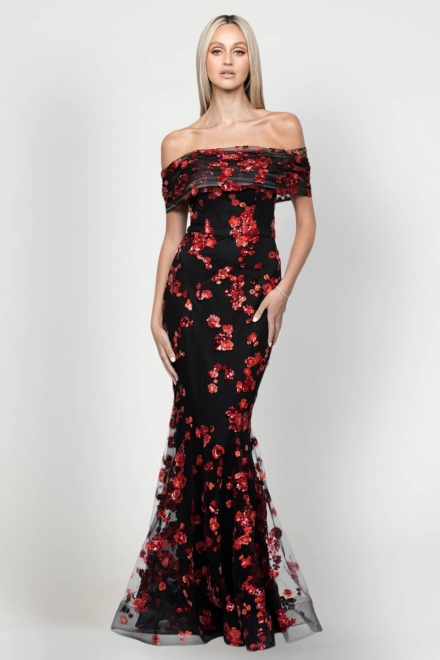 Lorenza Off Shoulder Gown - Bariano - Rent A Dress Gown Rental Front