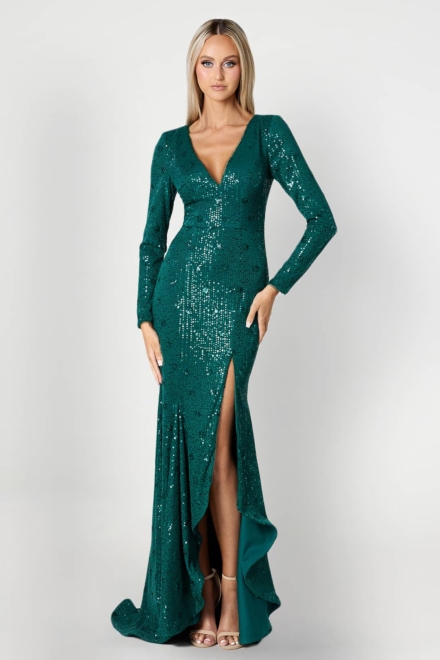 Orla Green Sequin Gown Rent A Dress Gown Rental Front