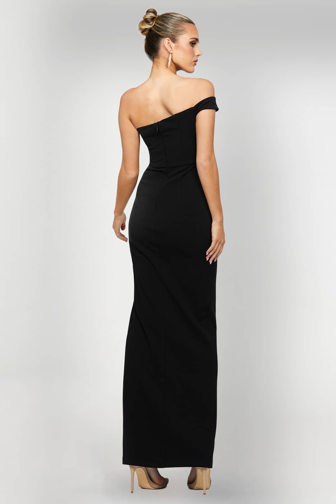 Raven One Shoulder Gown- Bariano Rent A Dress Gown Rental Black Evening Gown Rental Back