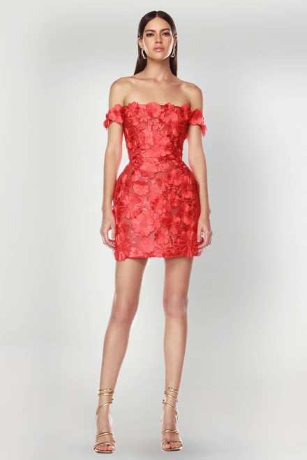 Jasmine Maraya Off The Shoulder-Red Mini Dress Rent A Dress Cocktail Dress Front