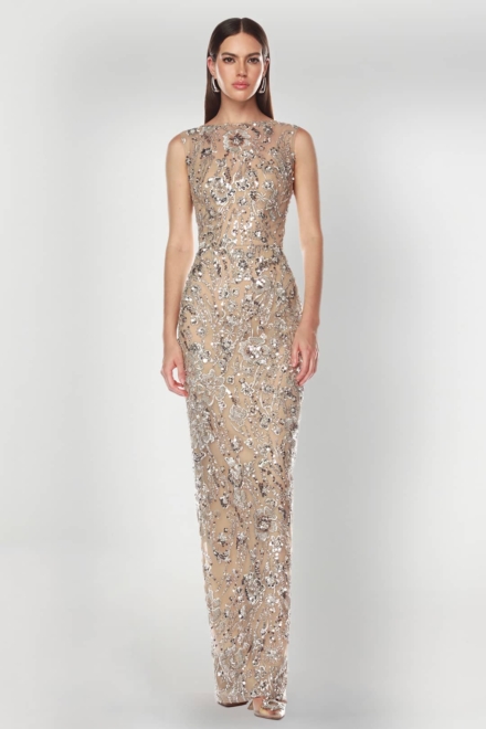Violet Silver Maxi Dress Rent A Dress Evening Gown Front
