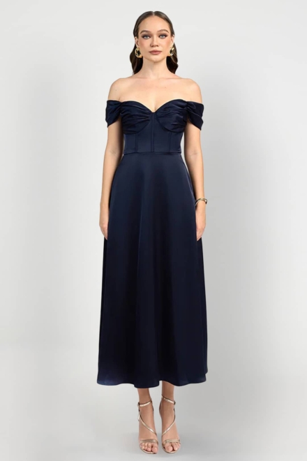 Josie Navy Midi - Bariano Rent A Dress Navy Dress Cocktail Dress Rental Canada A Line Dress Front