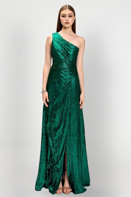 Monica One Shoulder Gown - Bariano Rent A Dres Gown Rental Calgary Green Dress Front