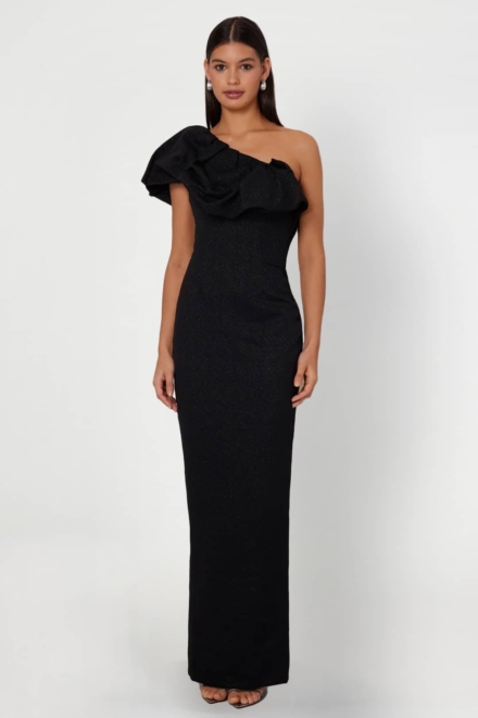 Cayden Black Gown One Shoulder Gown Long Dress For Rent Dress Rental Canada Front