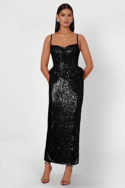 Emmet Black Dress Sequin Dress Midi Dress Rent A Dress Rental Calgary Cocktail Dress Front