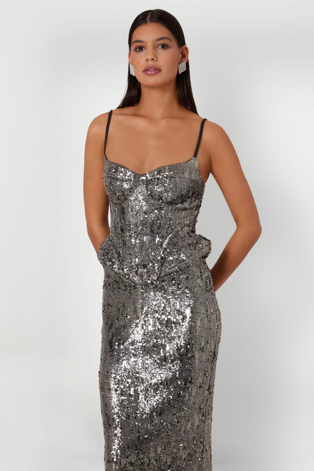 Emmet Silver Dress Sequin Dress Midi Dress Rent A Dress Rental Calgary Cocktail Dress Close 1