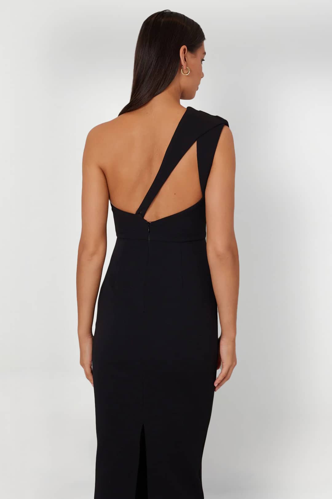 Harley Black Dress - Elle Zeitoune 3 Harley Black Dress Black Dress Midi Dress One Shoulder Dress Cocktail Dress Rent A Dress Calgary Back Close