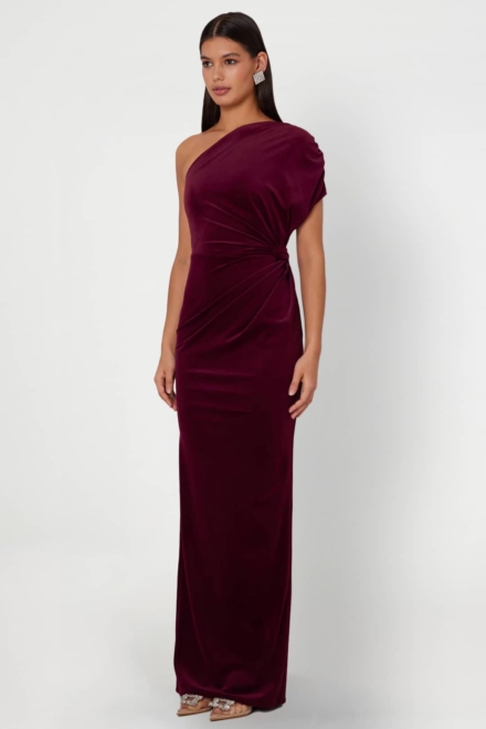 Norah Gown Purple Dress One Shoulder Dress Rent A Dress Gown Rental Velvet Dress Side